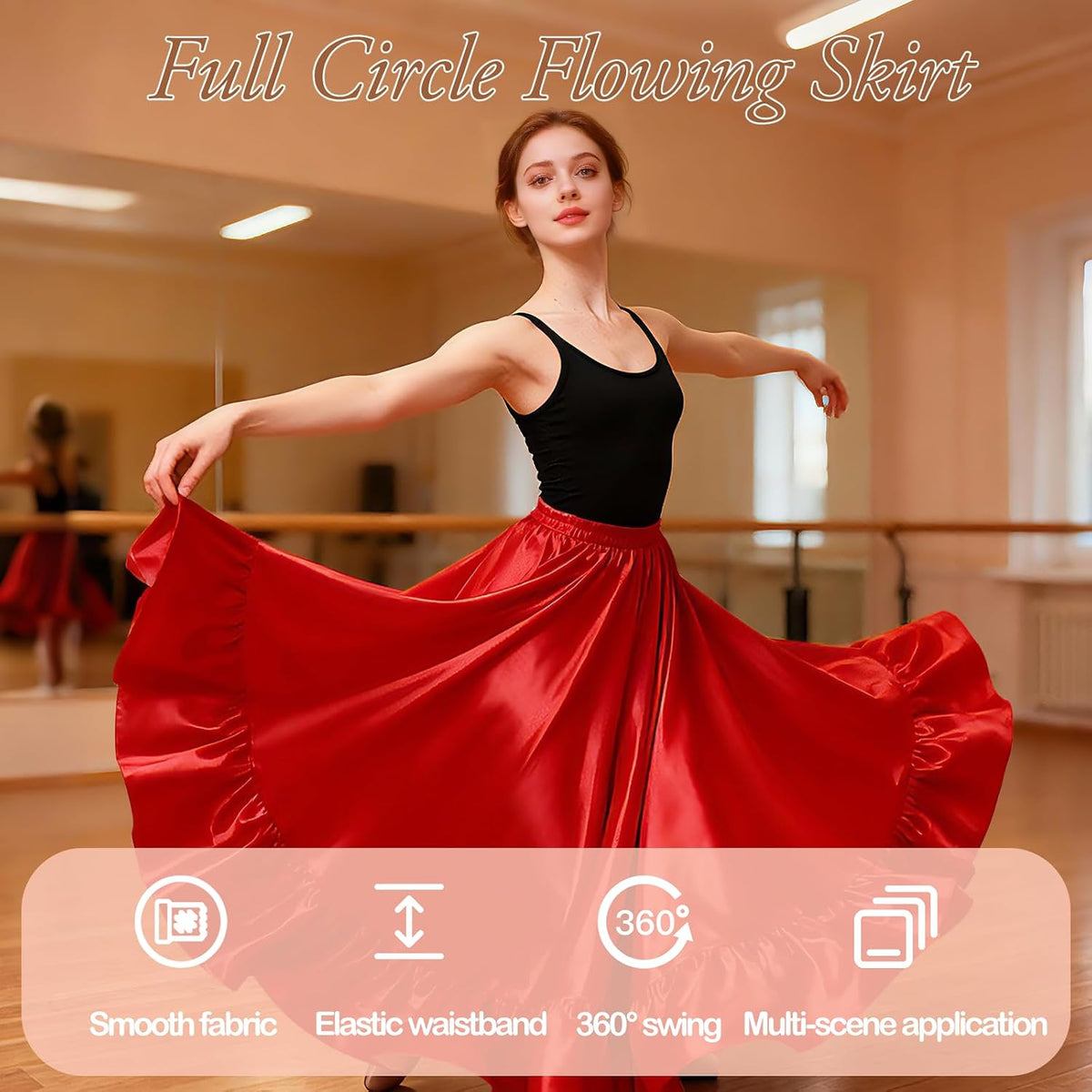 Satin Belly Dance Skirt for Women Maxi Midi Dress Circle Skirt Elastic Waist Stage Performance Holiday Party Dance Skirts