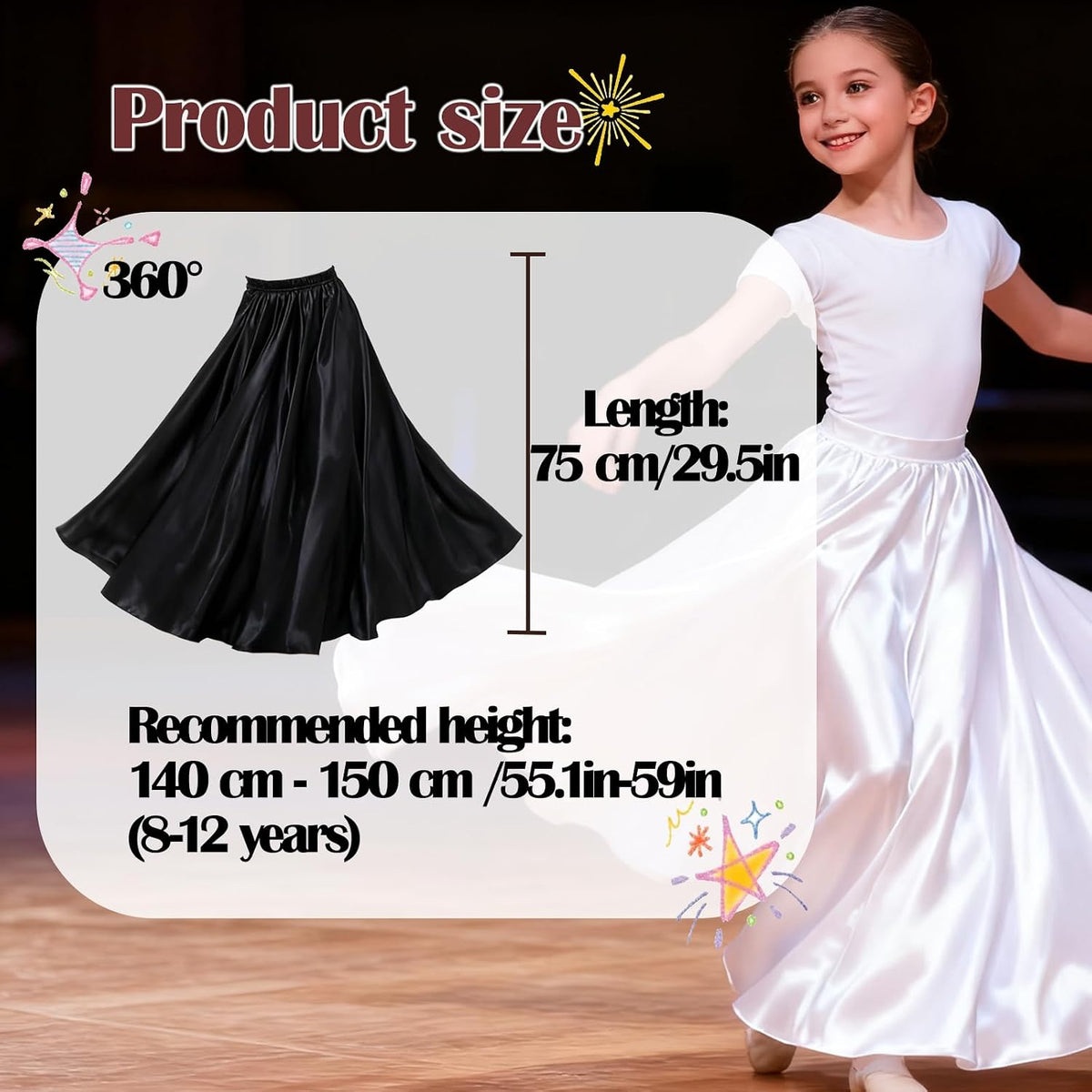 Girls Satin Ankle Length Swing Dance Full Circle Dance Skirt