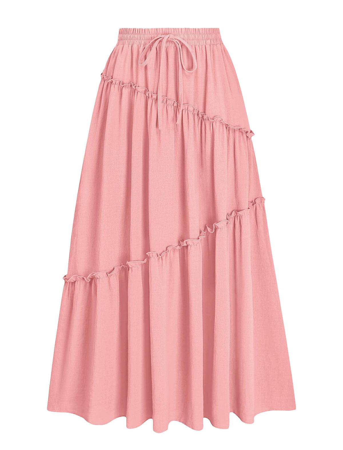Gracyoga Womens Summer Casual Maxi Skirts Smocked Layered Tiered High Waisted A Line Flowy Long Elegant Skirt with Pockets