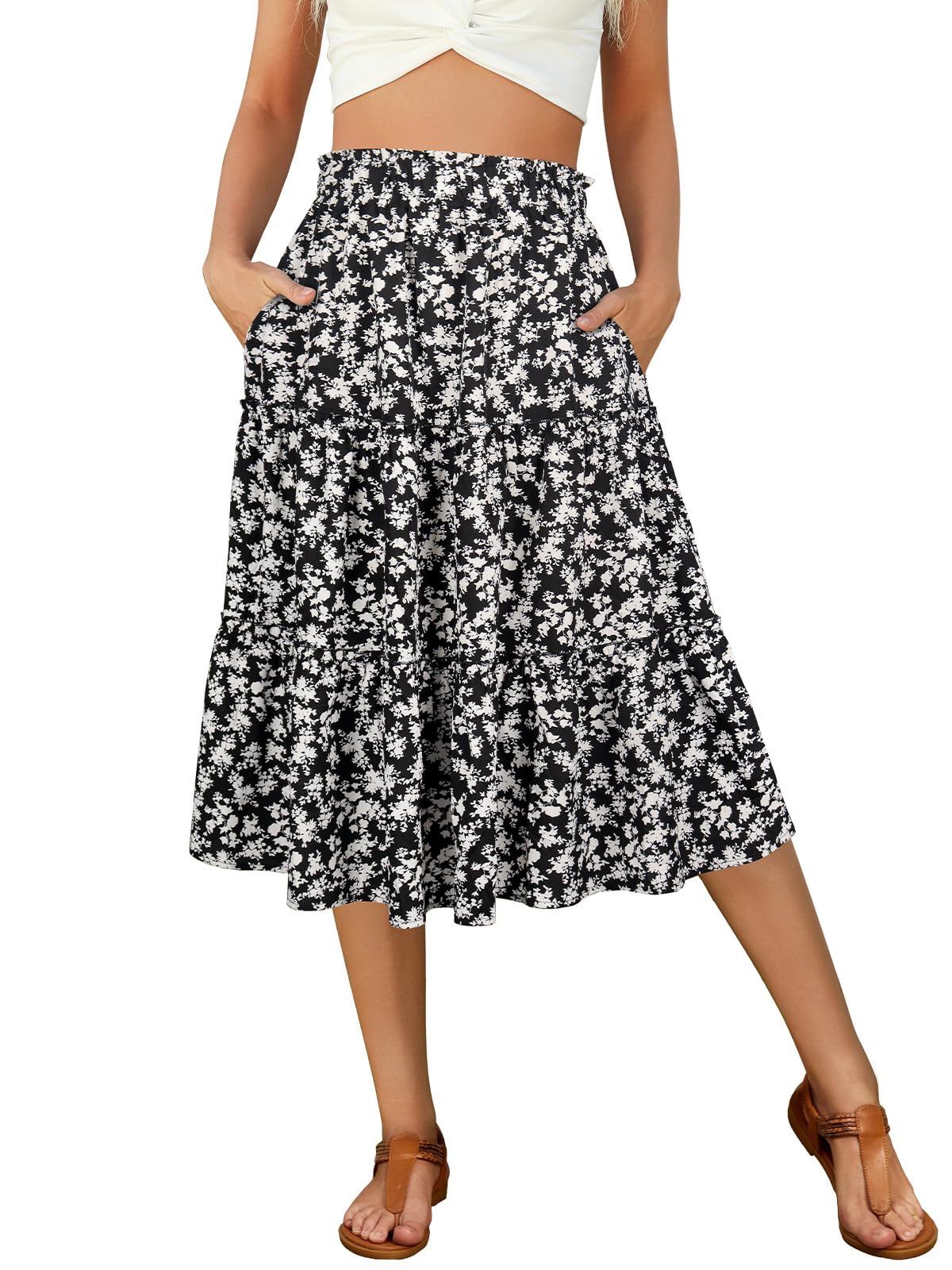 Berydress Midi Skirts for Women 2026 High Waist Casual Summer Boho Skirt