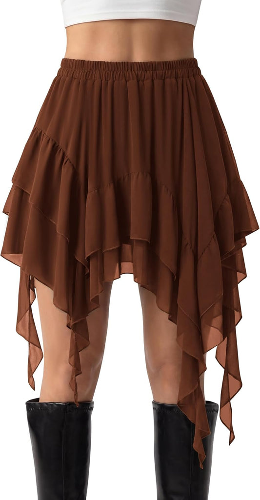 Scarlet Darkness Women's Mini Skirts Renaissance Boho Tiered Layers Skort