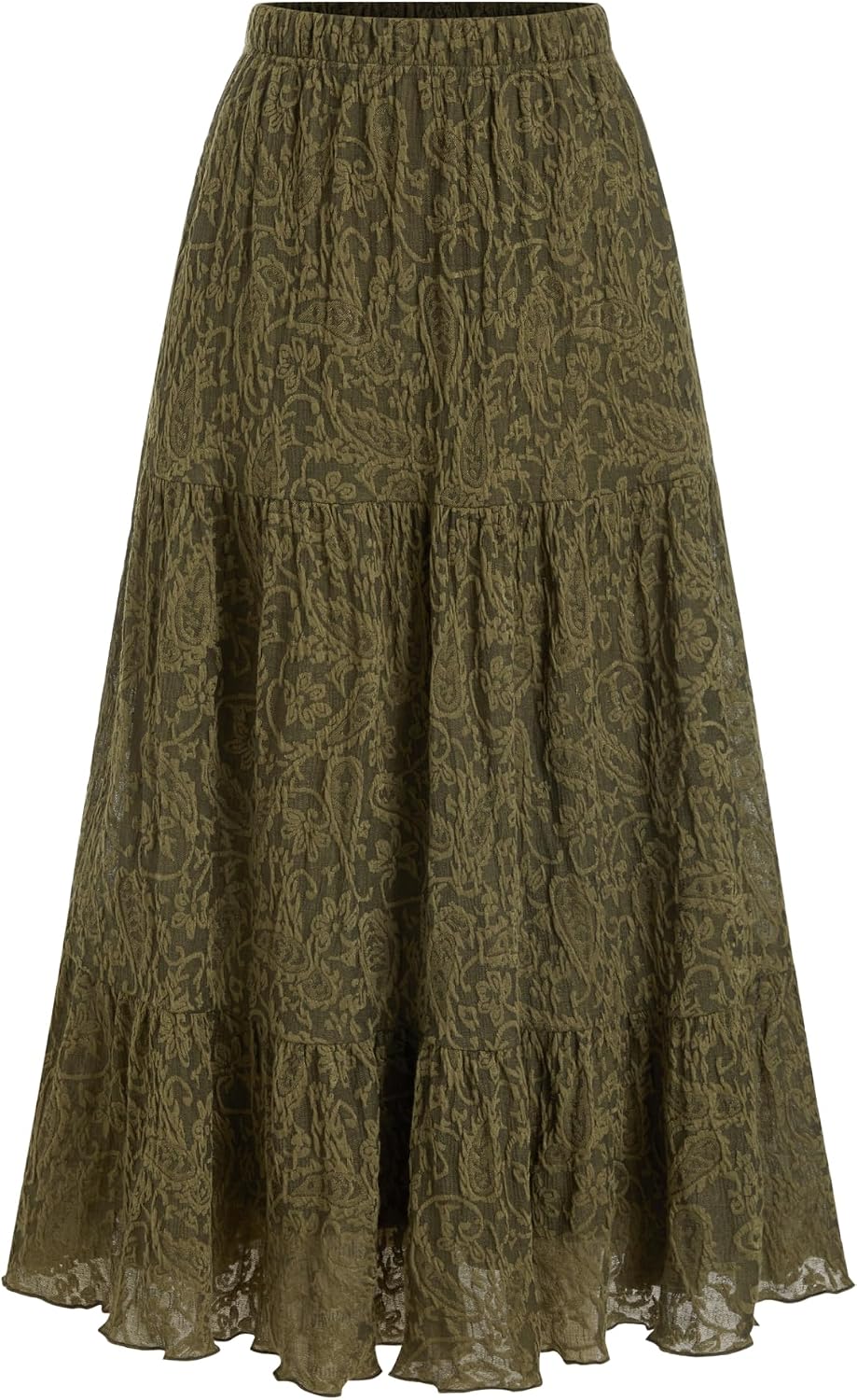 CIDER Long Tiered Mesh Lace Skirts Floral A Line Boho Skirt with Pockets