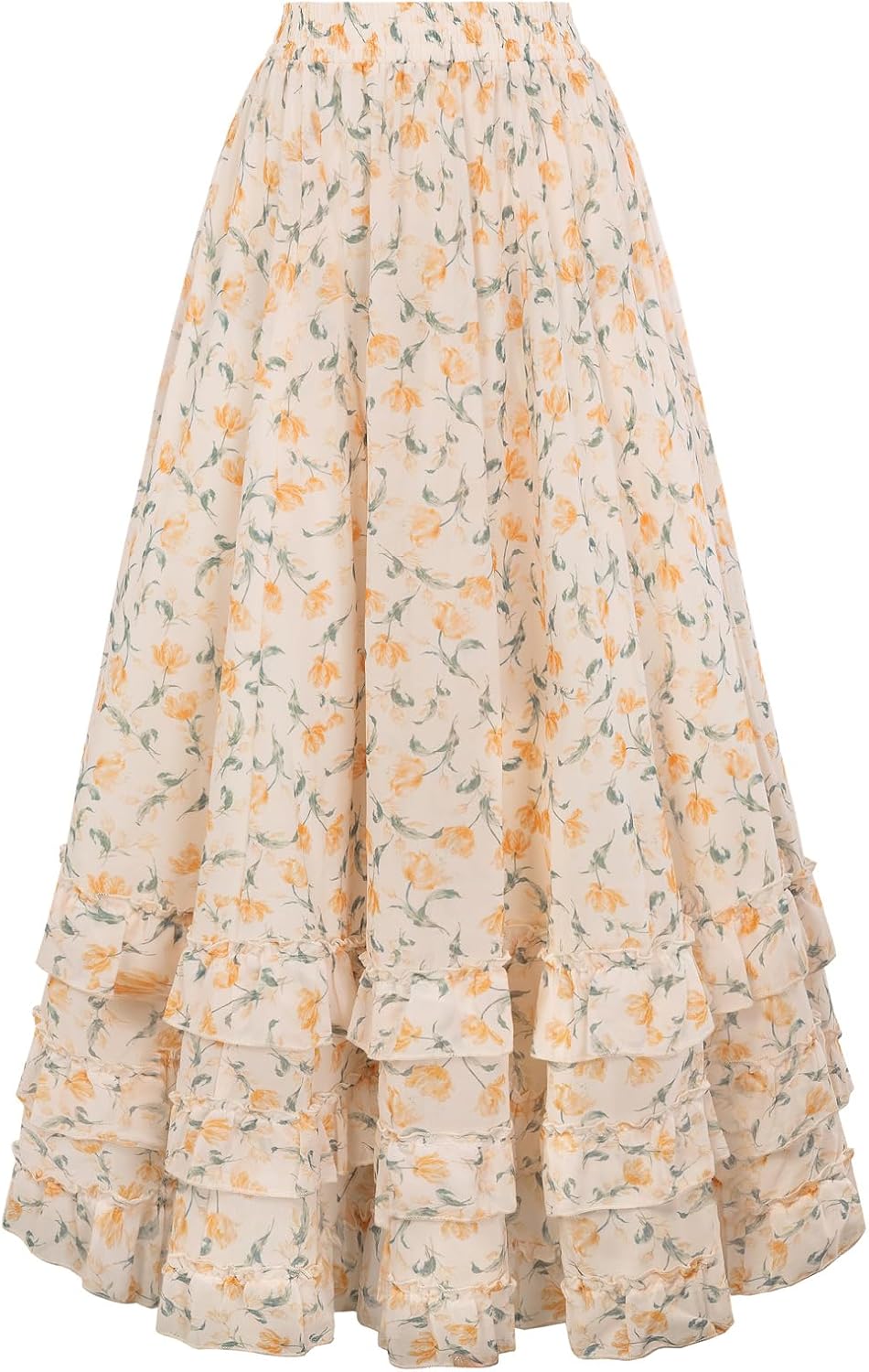 Scarlet Darkness Maxi Skirts for Women Floral Chiffon Ruffle Long Skirt