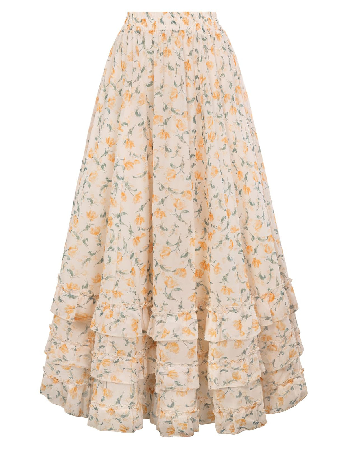 Scarlet Darkness Maxi Skirts for Women Floral Chiffon Ruffle Long Skirt