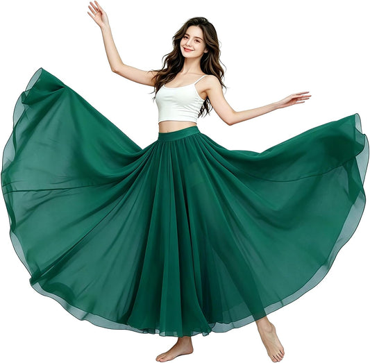 Z&X Women's Lyrical Dance Skirt Gradient Color Chiffon Long Swing Sheer Wrap Skirts for Modern Ballet Performance