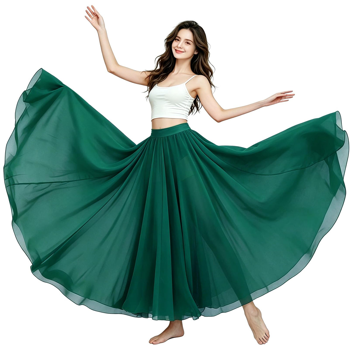Z&X Women's Lyrical Dance Skirt Gradient Color Chiffon Long Swing Sheer Wrap Skirts for Modern Ballet Performance