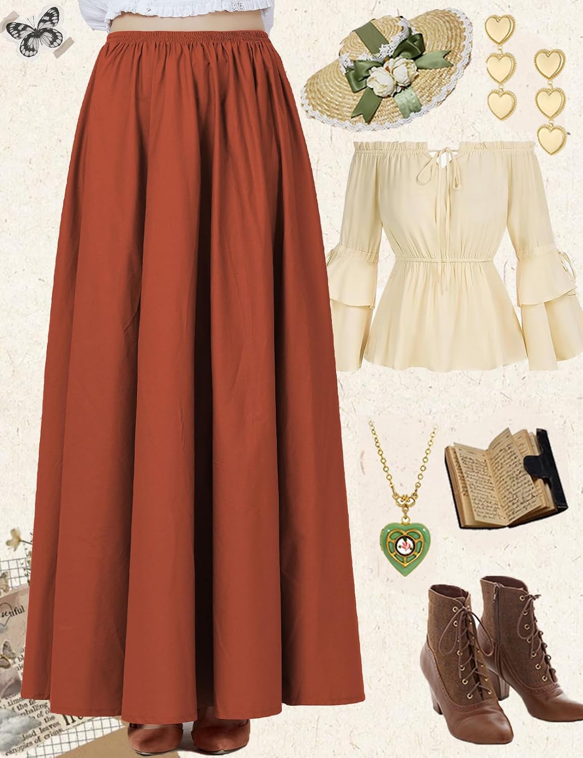 BEAUTELICATE Victorian Dress Renaissance Skirt Gypsy Long Maxi Medieval Skirt A-line Full Length