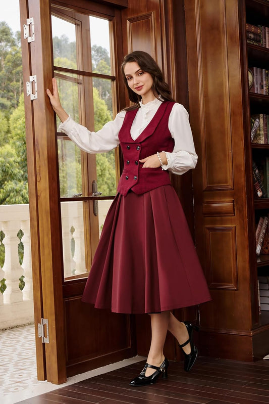 Belle Poque Women's Midi Pleated A-Line Skirts Pockets