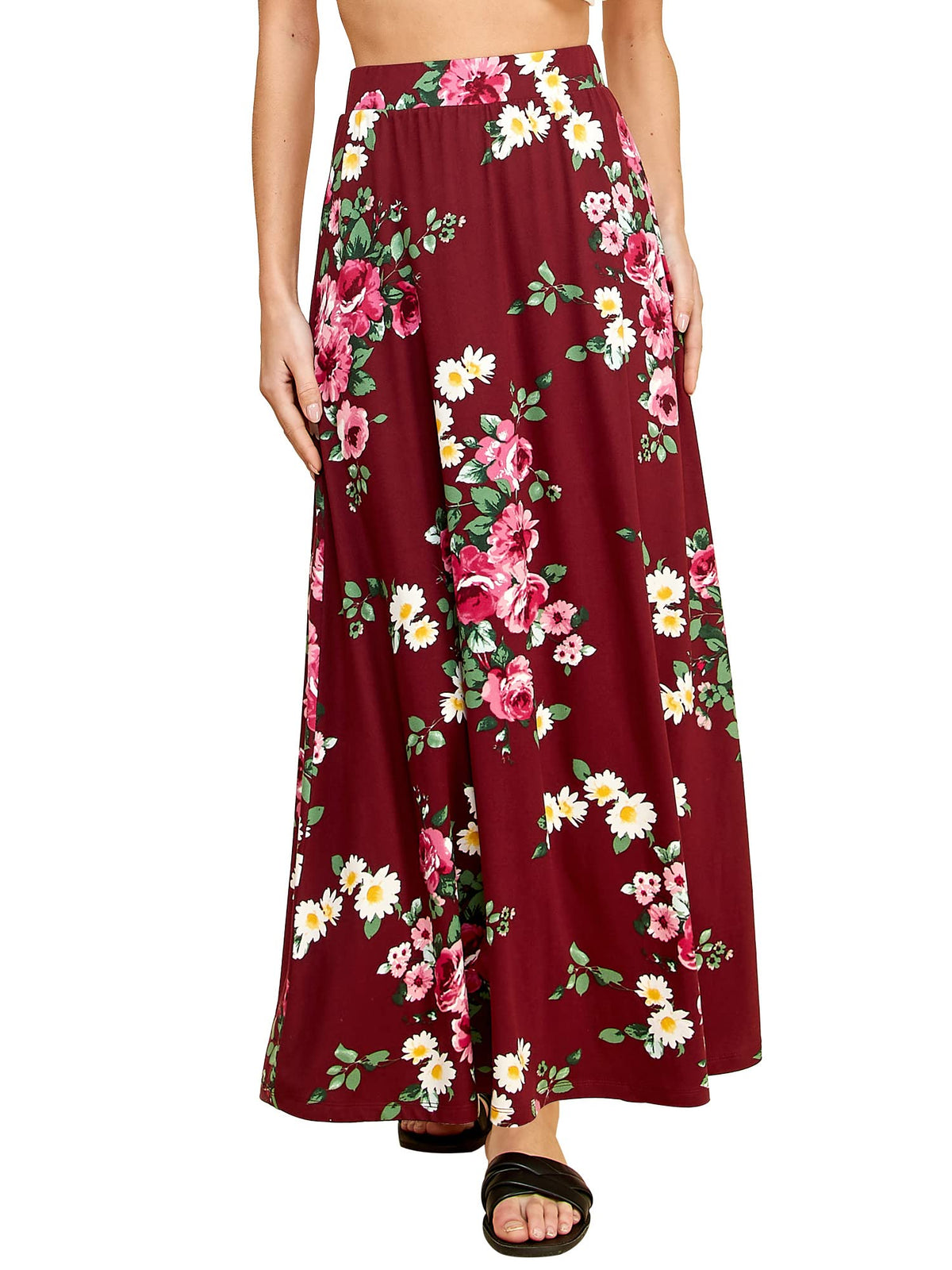 Lock and Love Women's Casual Comfy Stylish High Waist Flare Long Maxi Skirt – Available in Print & Solid Options