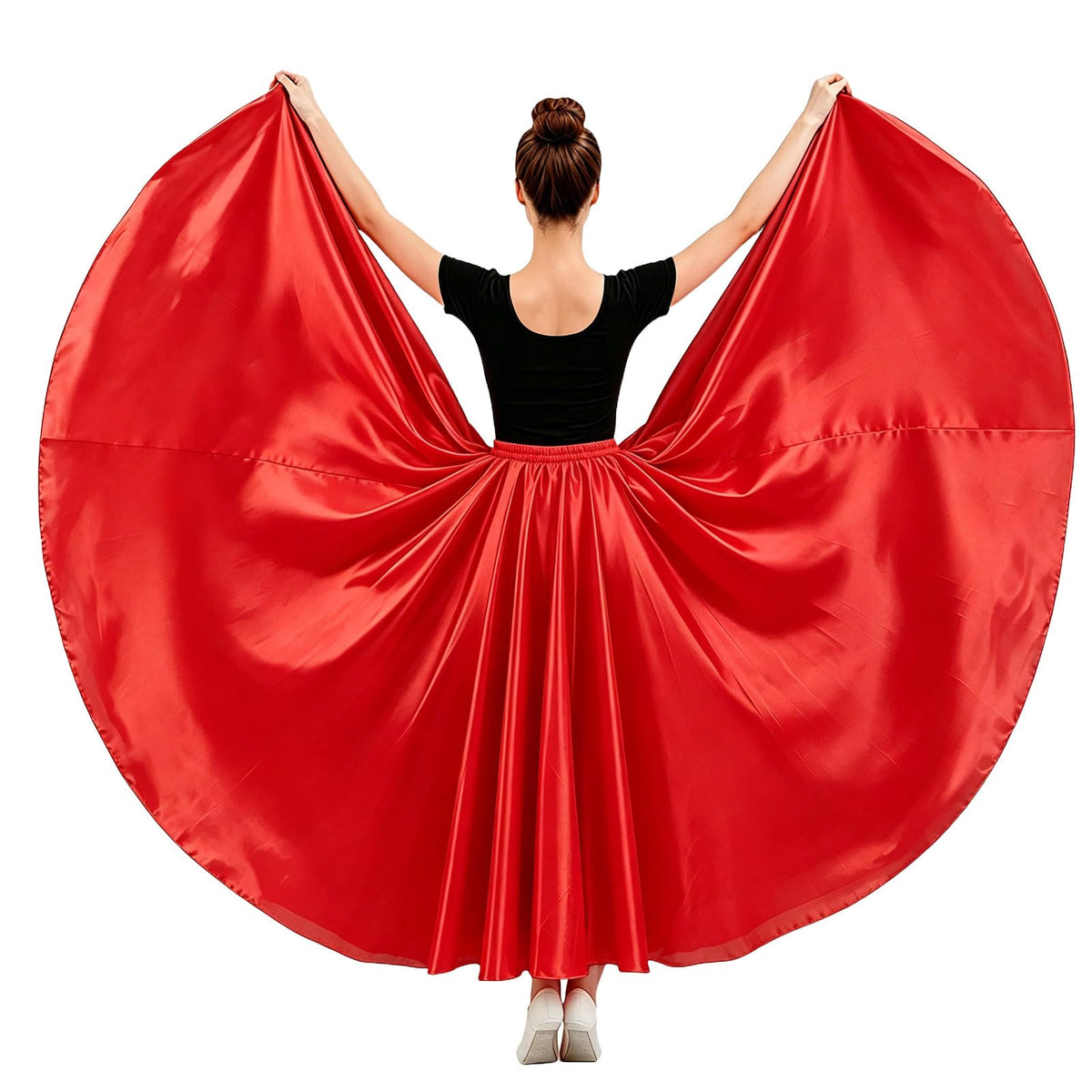 Womens Satin Long Maxi Dance Skirt with 360 & 540 Degrees for Performance Daily Wear