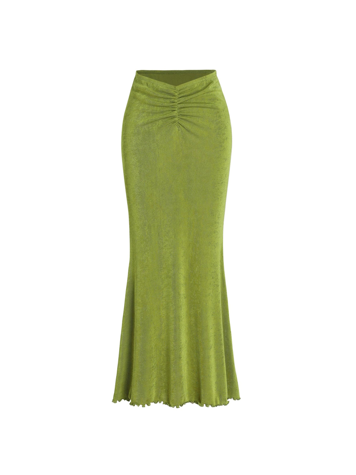 CIDER High Waist Skirts for Women Mermaid Skirt Fishtail Ruched Bodycon Long Maxi Skirt Lettuce Trim Stretchy