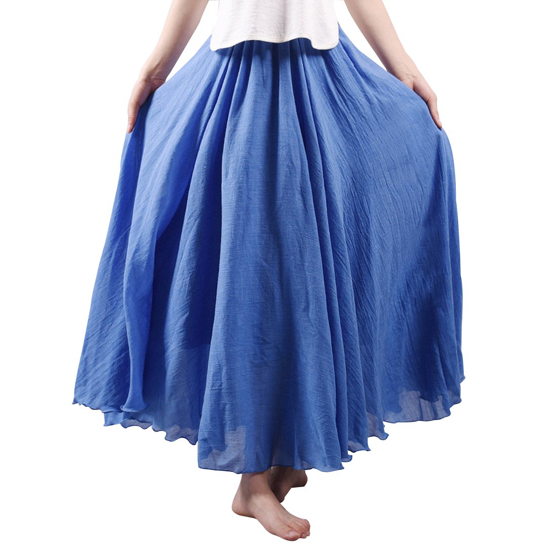 Kafeimali Women Bohemian Cotton Linen Double Layer Elastic Waist Long Maxi Skirt