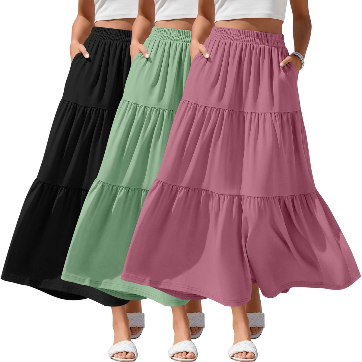 3 Pack Women's Maxi Tiered Skirts