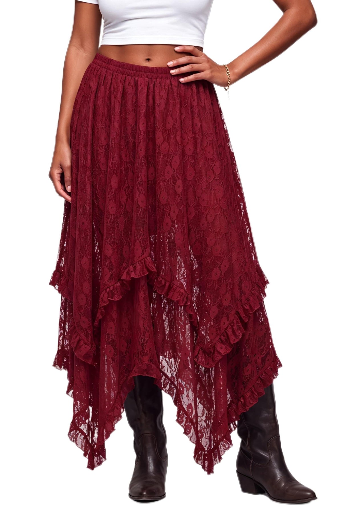 Scarlet Darkness Lace Skirt for Women Asymmetrical Flowy Boho Maxi Skirts
