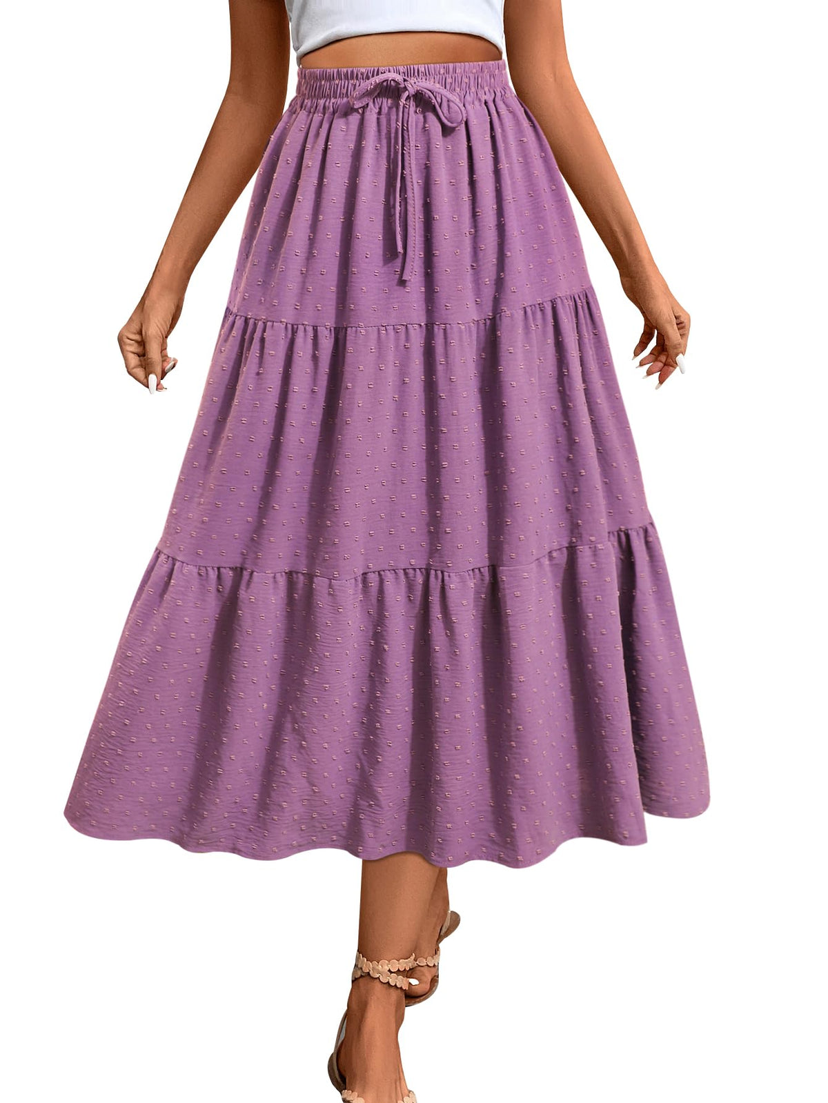 SEAFORM Women's Polka Dot Midi Skirt Flowy High Waisted Casual Skirts