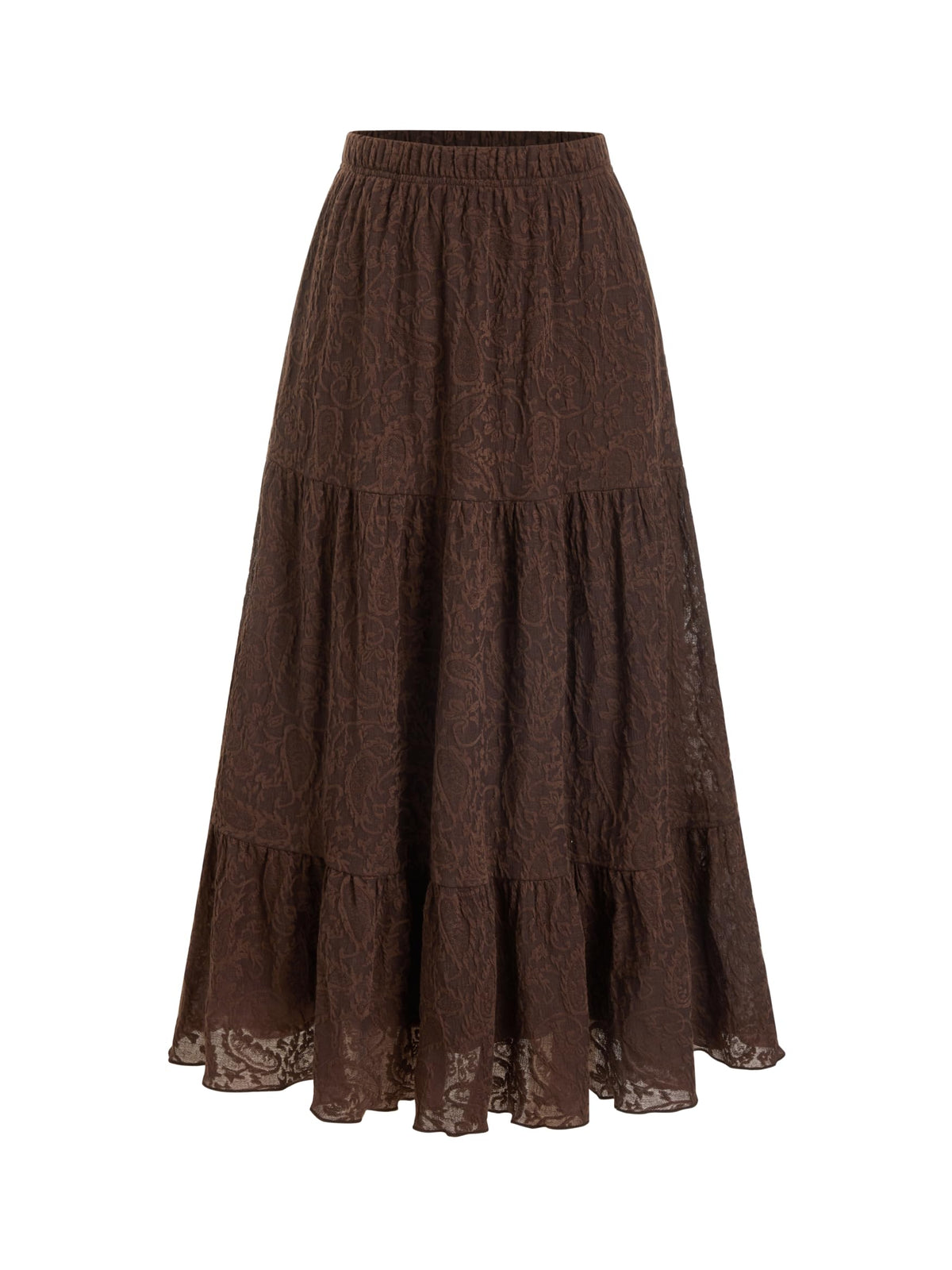 CIDER Long Tiered Mesh Lace Skirts Floral A Line Boho Skirt with Pockets