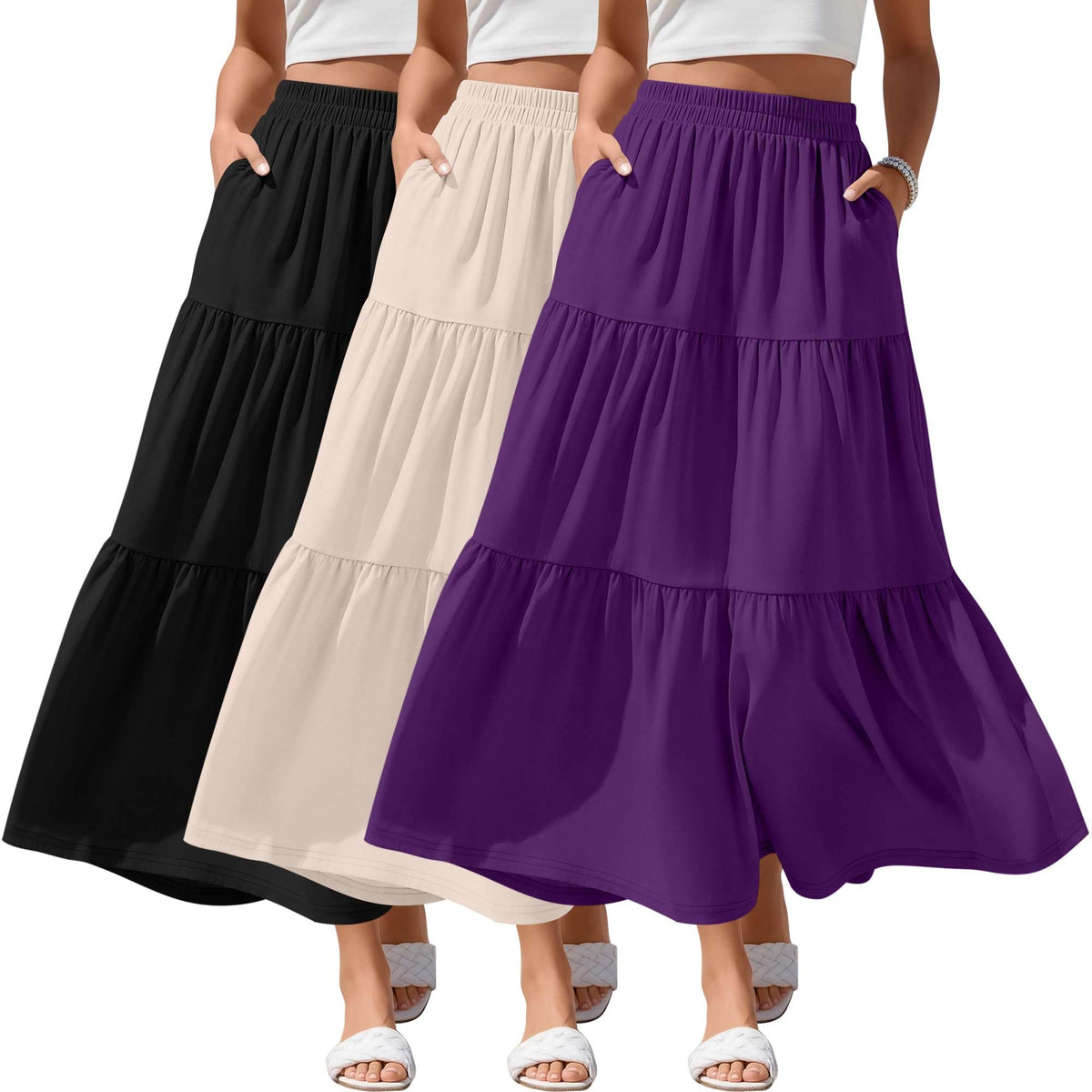 3 Pack Women's Maxi Tiered Skirts