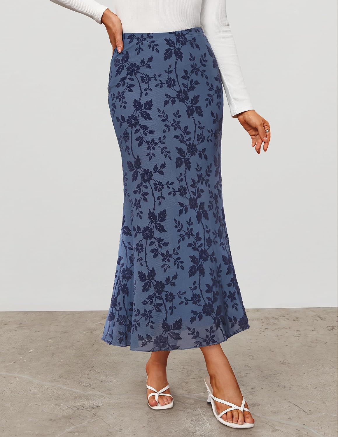 ZESICA Floral Mermaid High Waisted Mesh Maxi Skirts for Women