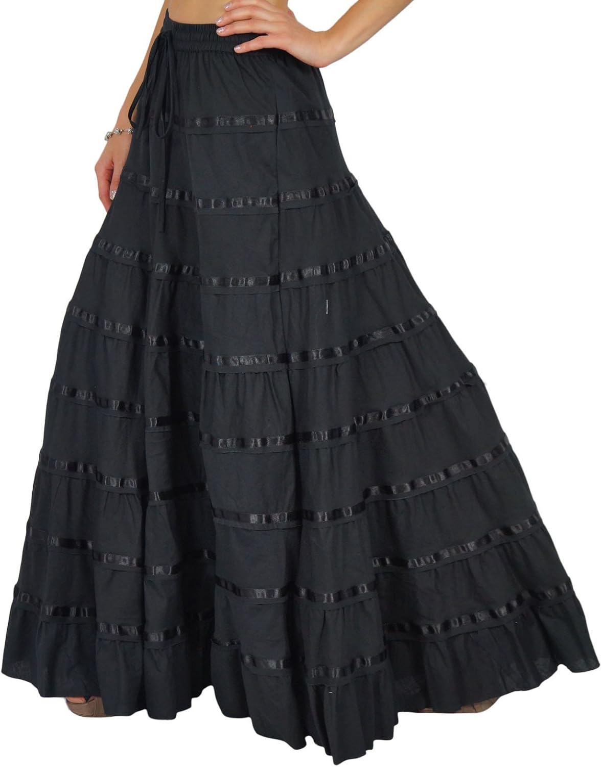 Solid Long Maxi Cotton Beach Wear Skirt for Women Elastic Waist Skirt Summer Wear