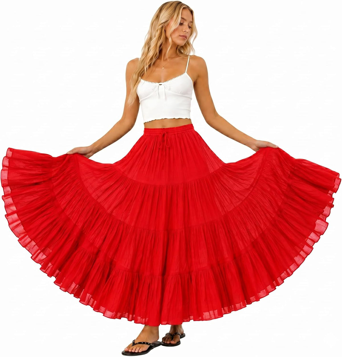 Women's 25 Yard Cotton Gypsy Skirt Boho Belly Dance Maxi Long Skirt