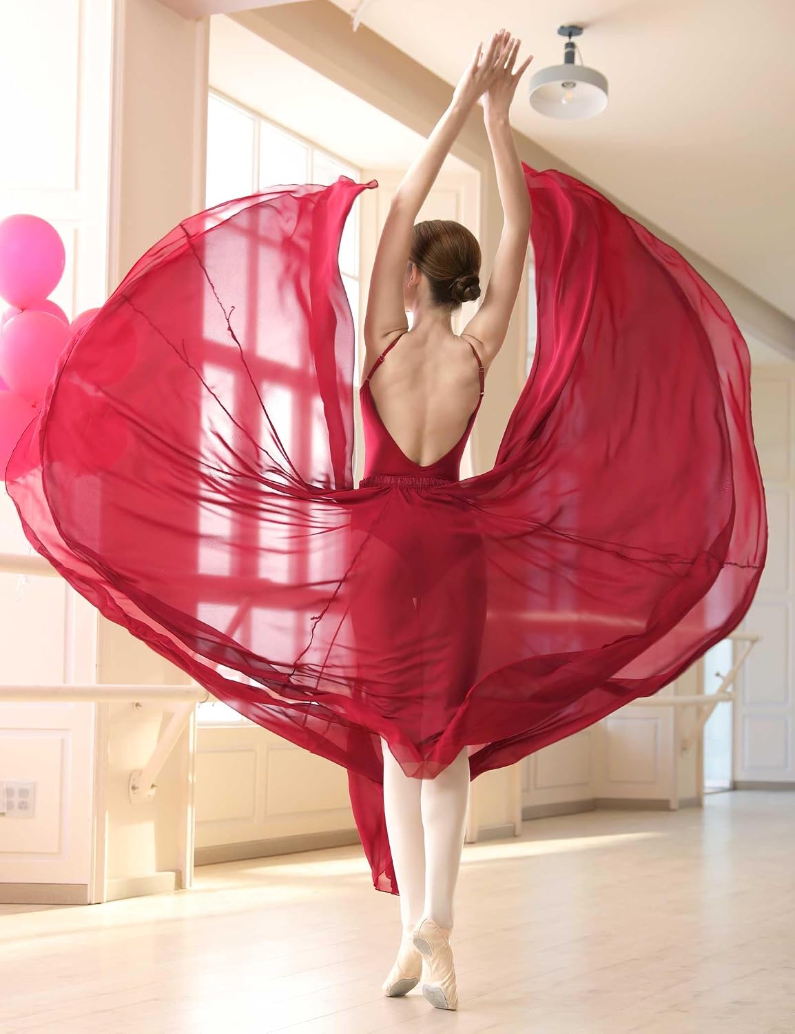 720 Degree Lyrical Dance Skirt for Women, Elastic Waist Long Dance Skirt for Ballet Belly Photography Performance