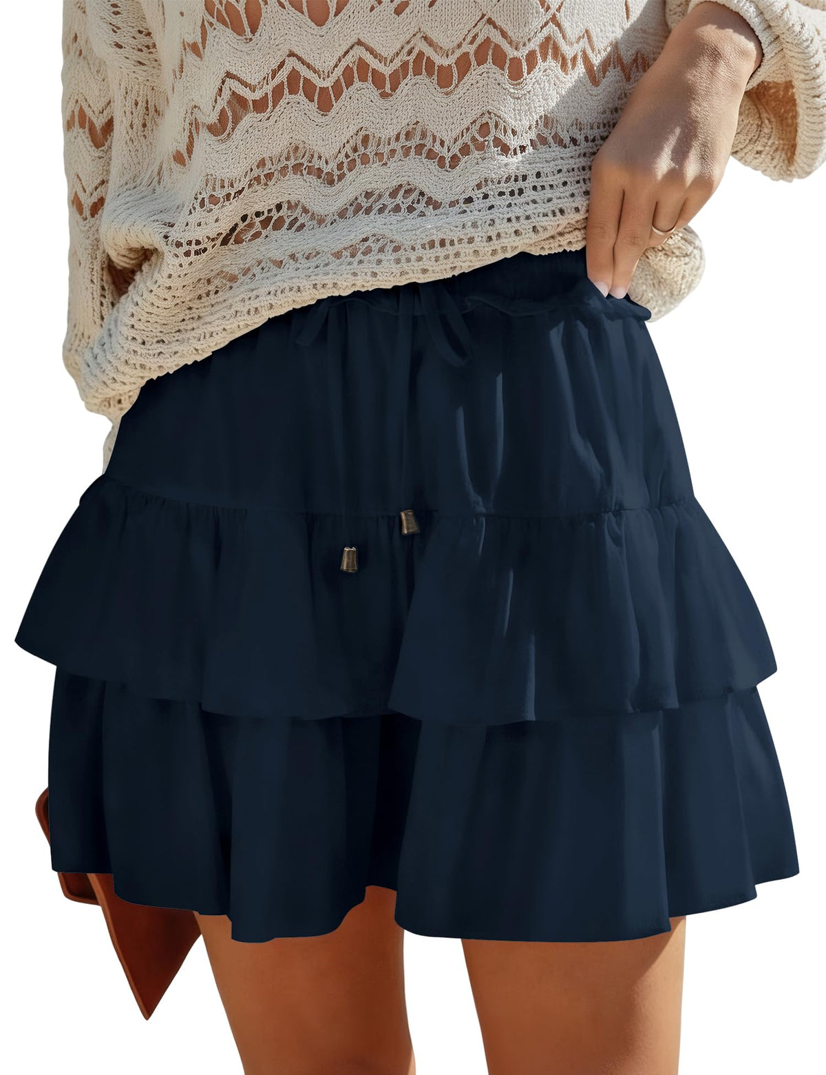 LOMON Flowy Skorts for Women Boho Ruffled High Waist Mini Tiered Skirts