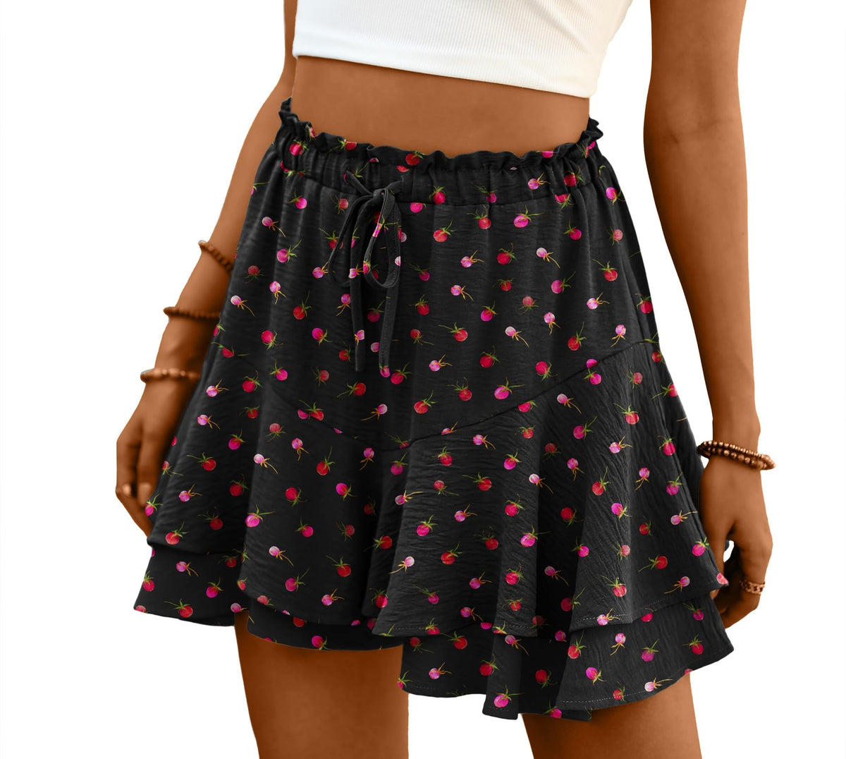 Lepunuo Flowy Shorts for Women Boho Ruffle Tiered Skorts Summer Skorts