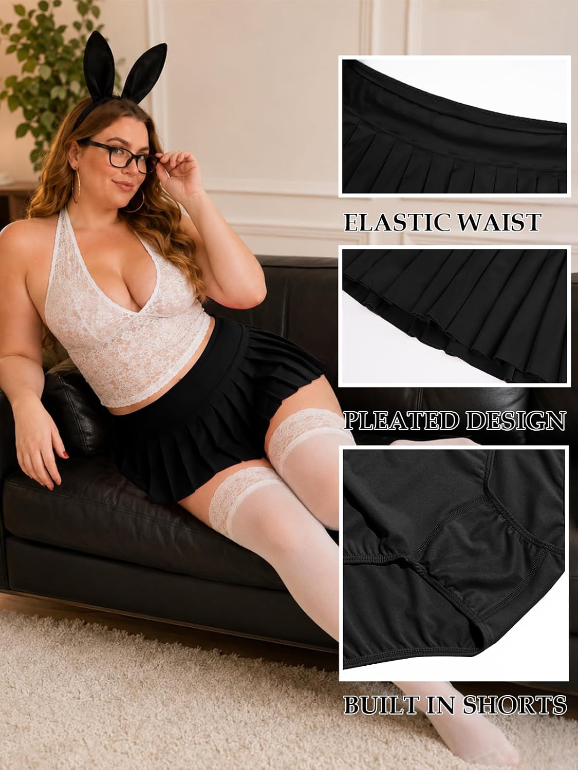Moon Wood Women Plus Size Mini Skirt with Shorts High Waist Y2k Basic Versatile Micro Skort for Cheerleader Skater Tennis