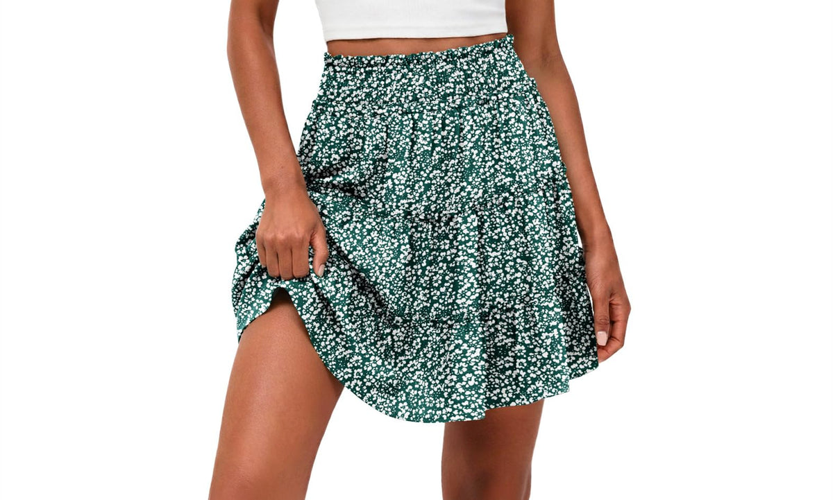 Lepunuo Women's High Waisted Tiered Smocked Ruffle Mini Skirt