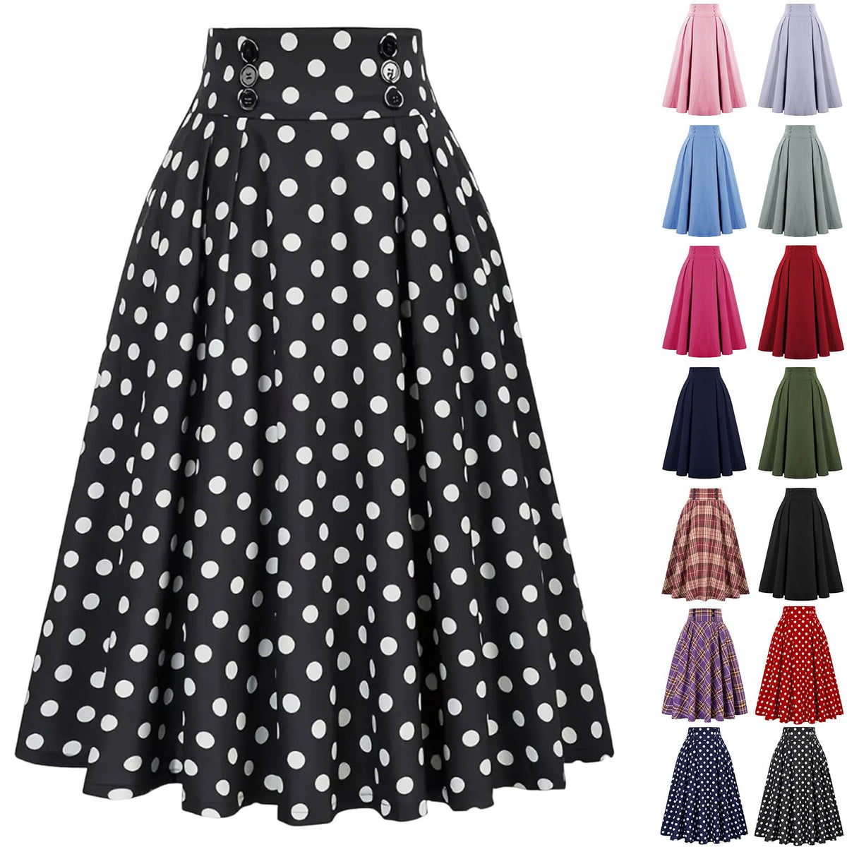 Midi Skirts for Women Elastic High Waisted A Line Flowy Pleated Skirt Business Casual Elegant Vintage Skirts