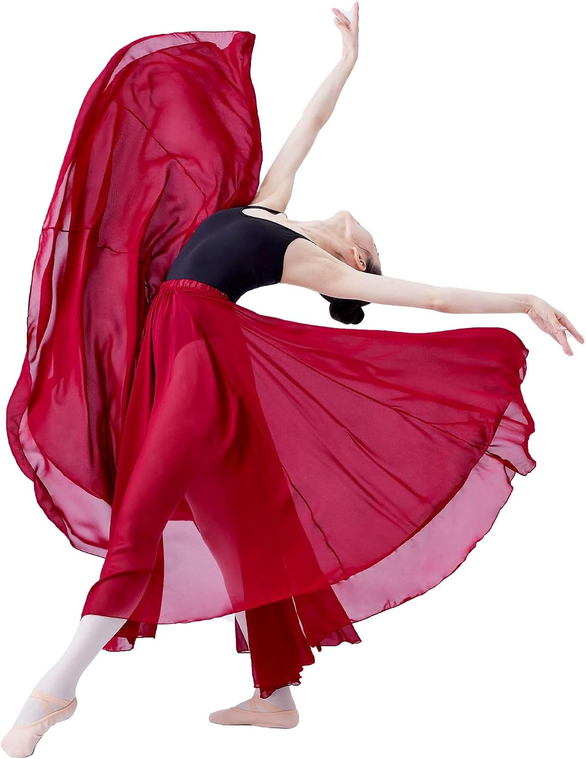 720 Degree Lyrical Dance Skirt for Women, Elastic Waist Long Dance Skirt for Ballet Belly Photography Performance
