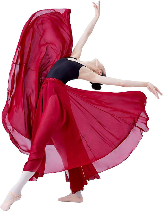 720 Degree Lyrical Dance Skirt for Women, Elastic Waist Long Dance Skirt for Ballet Belly Photography Performance