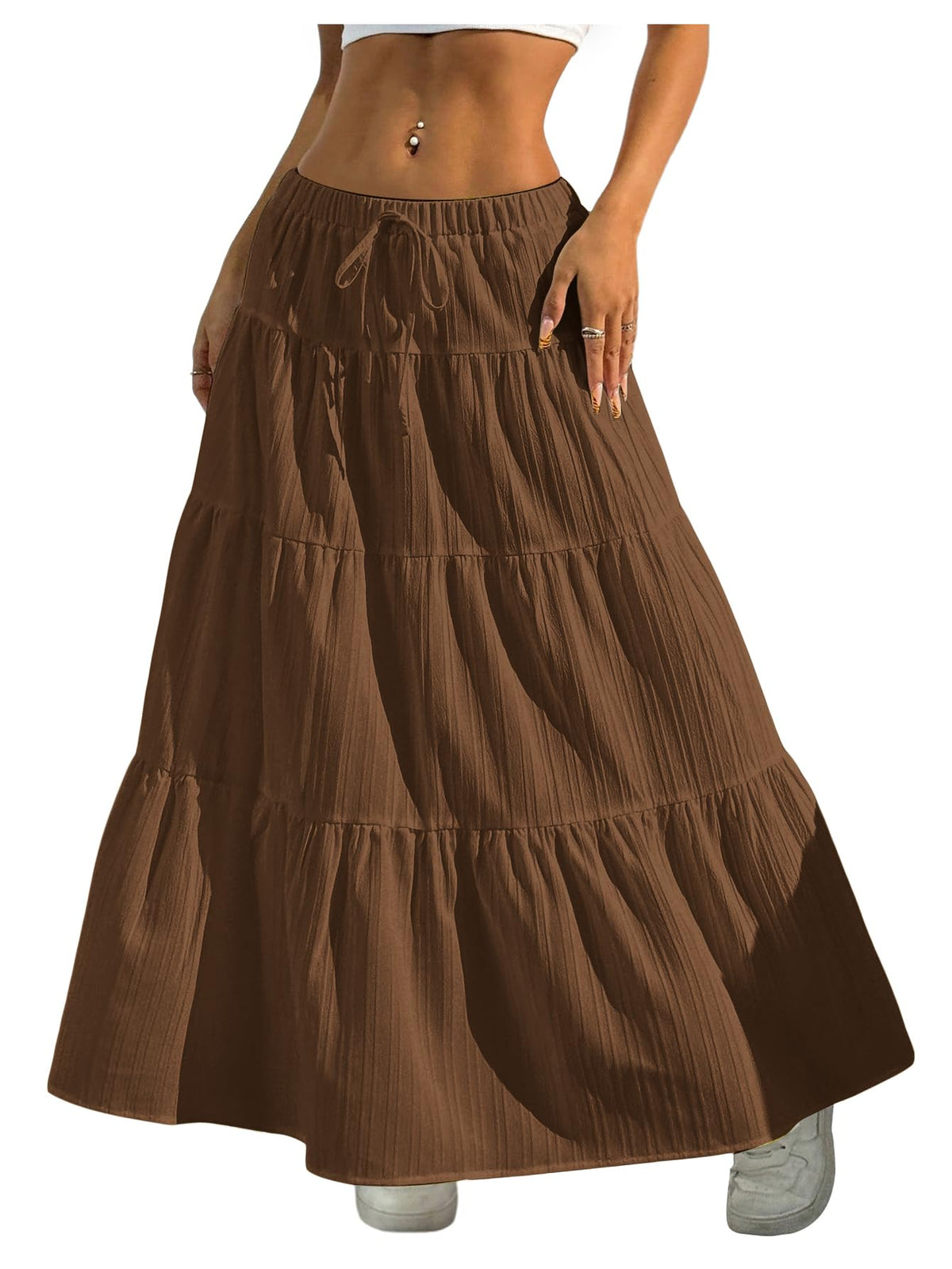 Verdusa Women's Boho Flowy Ruffle Long Maxi Skirt Summer Beach Outfits