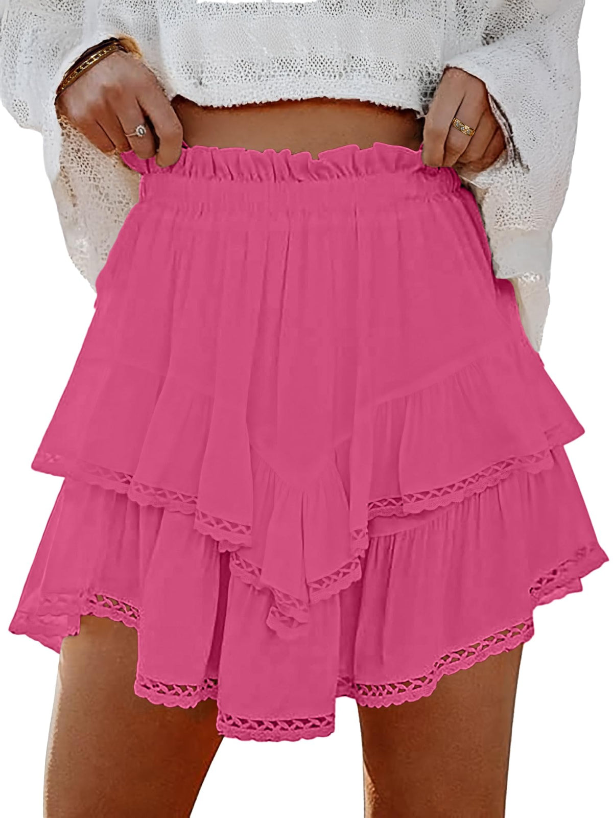 Lepunuo Boho Shorts for Women High Waisted Ruffle Tiered Flowy Skirts with Shorts Underneath Western Skorts