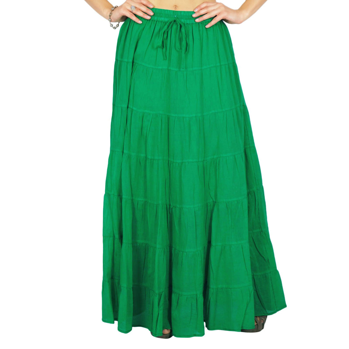 Solid Long Maxi Cotton Beach Wear Skirt For Women Elastic Waist Skirt Summer Wear