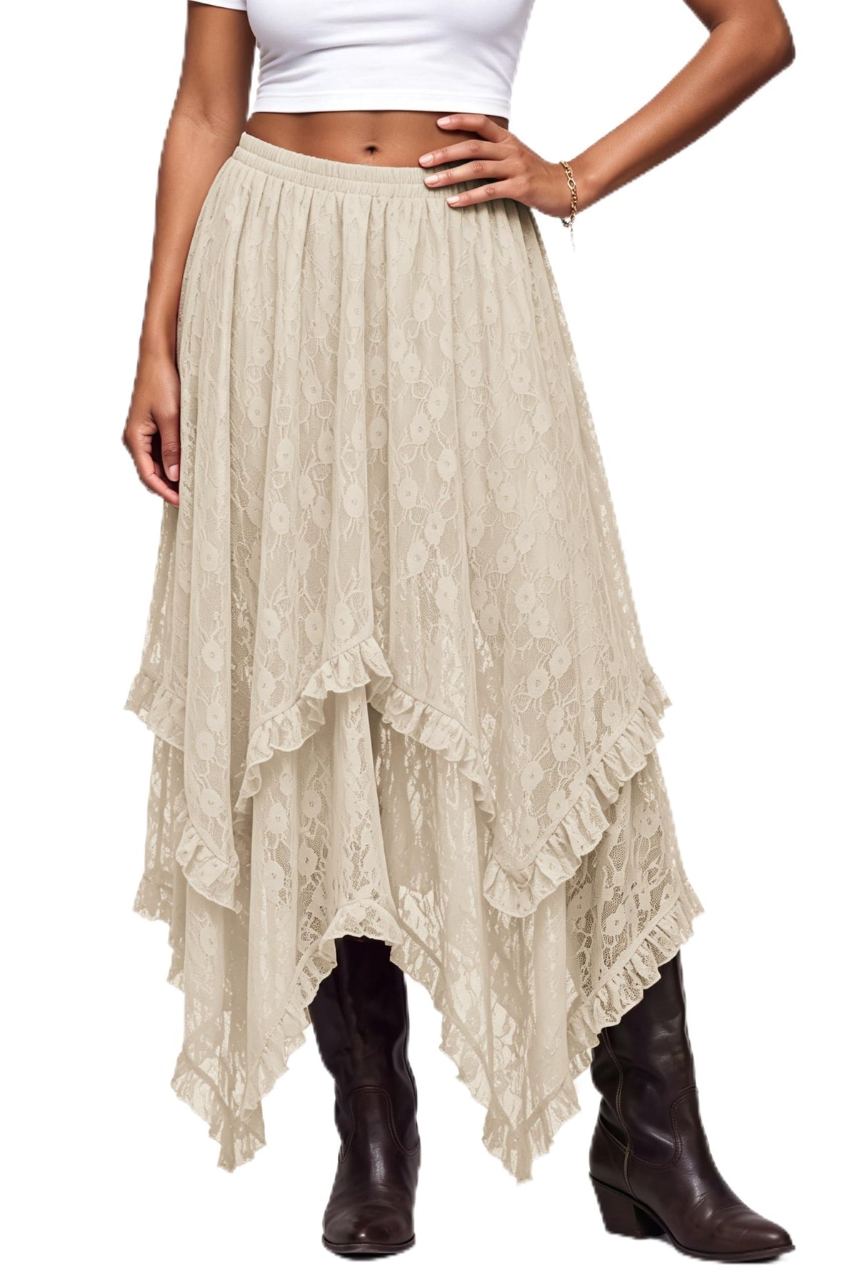 Scarlet Darkness Lace Skirt for Women Asymmetrical Flowy Boho Maxi Skirts