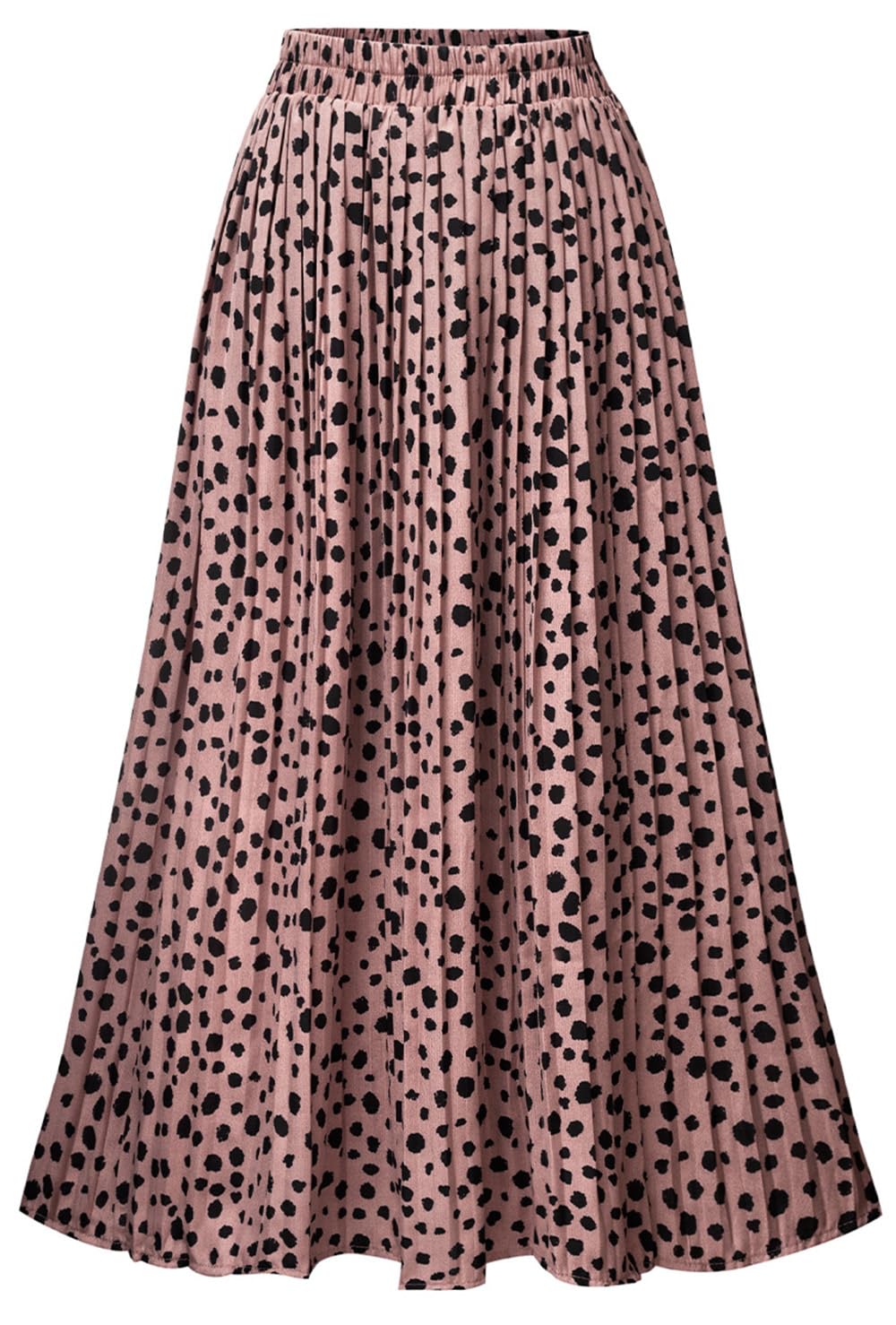 Basoteeuo Womens Skirt Leopard Print Midi Long Shirring Pleated Skirts High Waisted A Line Skirts