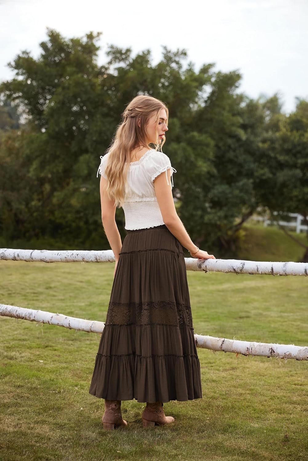 Scarlet Darkness Women's Boho Maxi Skirts Flowy Lace Long Renaissance Skirt