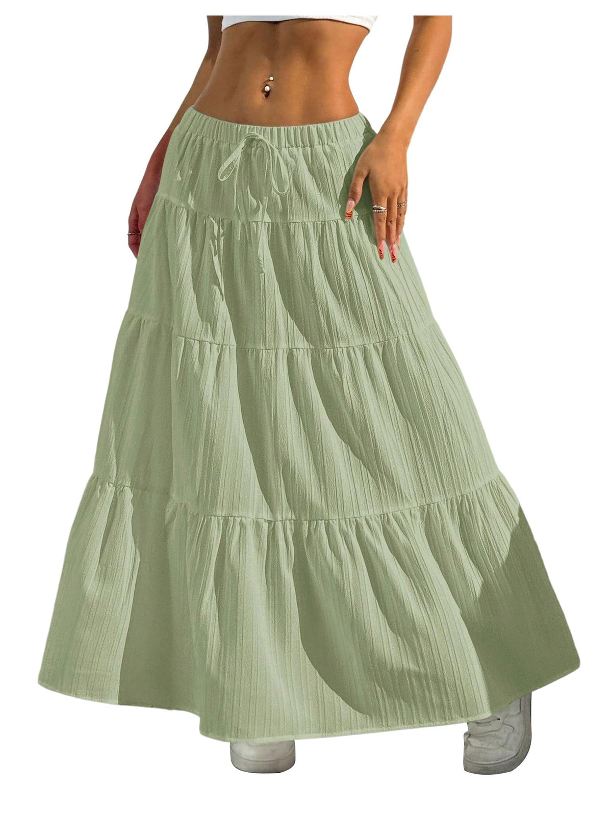 Verdusa Women's Boho Flowy Ruffle Long Maxi Skirt Summer Beach Outfits