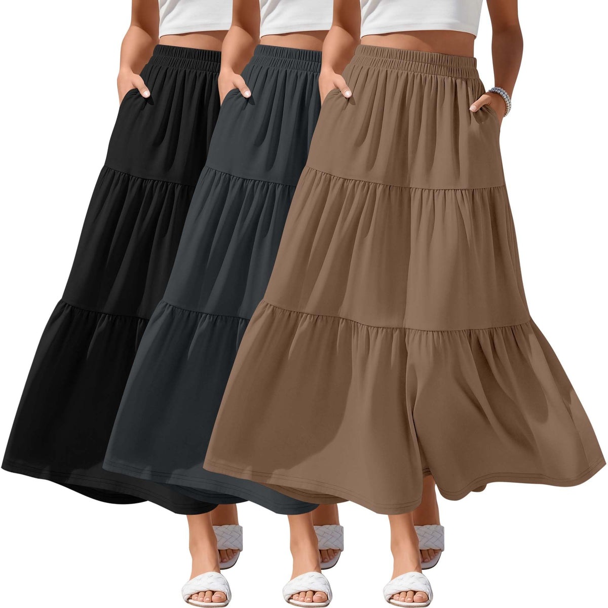 3 Pack Women's Maxi Tiered Skirts
