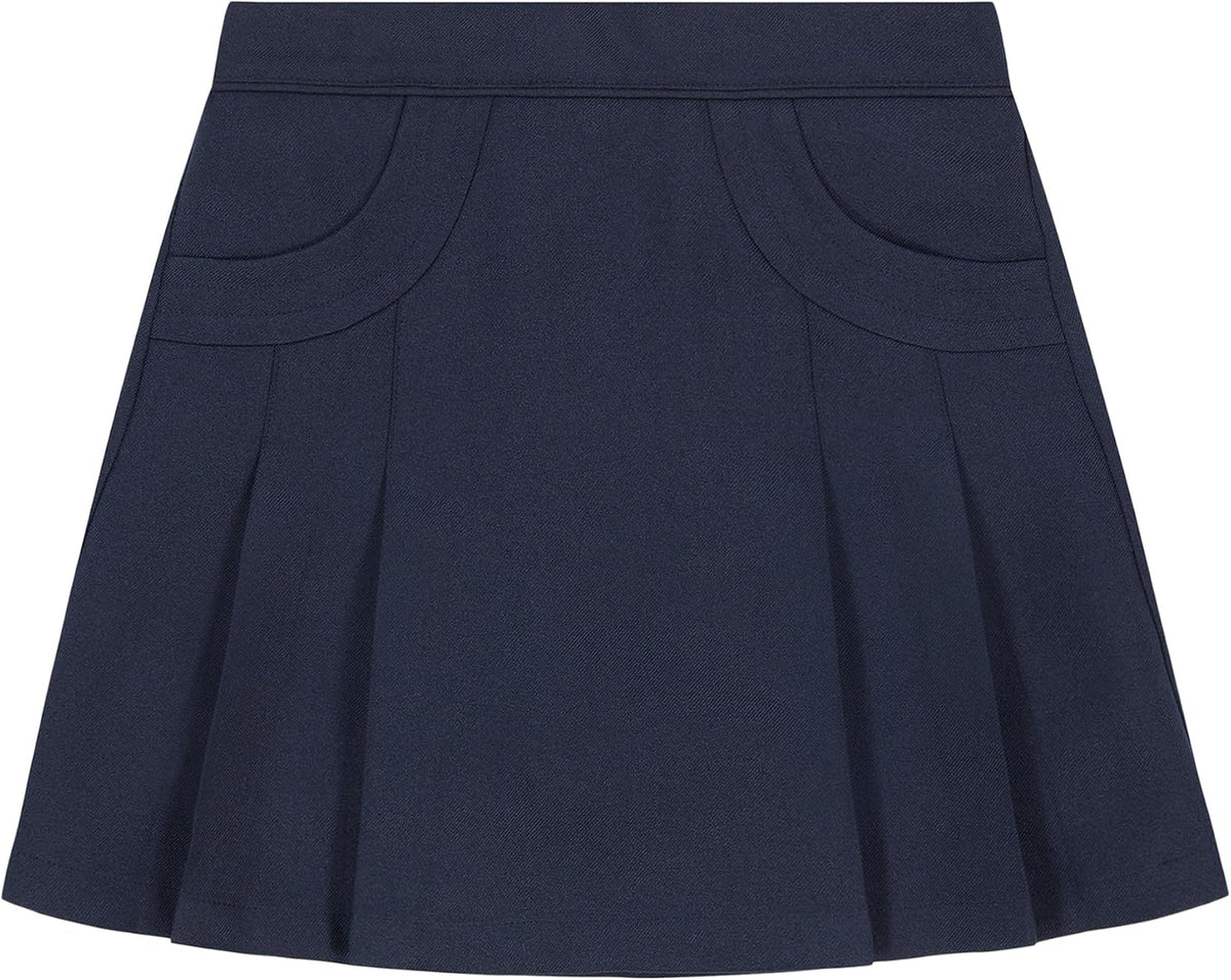 Nautica Girls' School Uniform Pleated Pull-on Scooter Skirt with Undershorts, Knit Waistband & Functional Pockets