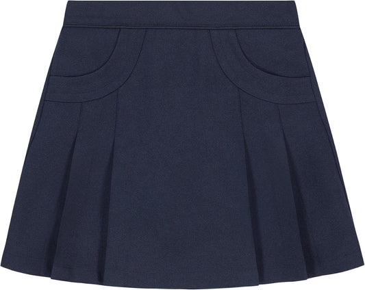 Nautica Girls' School Uniform Pleated Pull-on Scooter Skirt with Undershorts, Knit Waistband & Functional Pockets