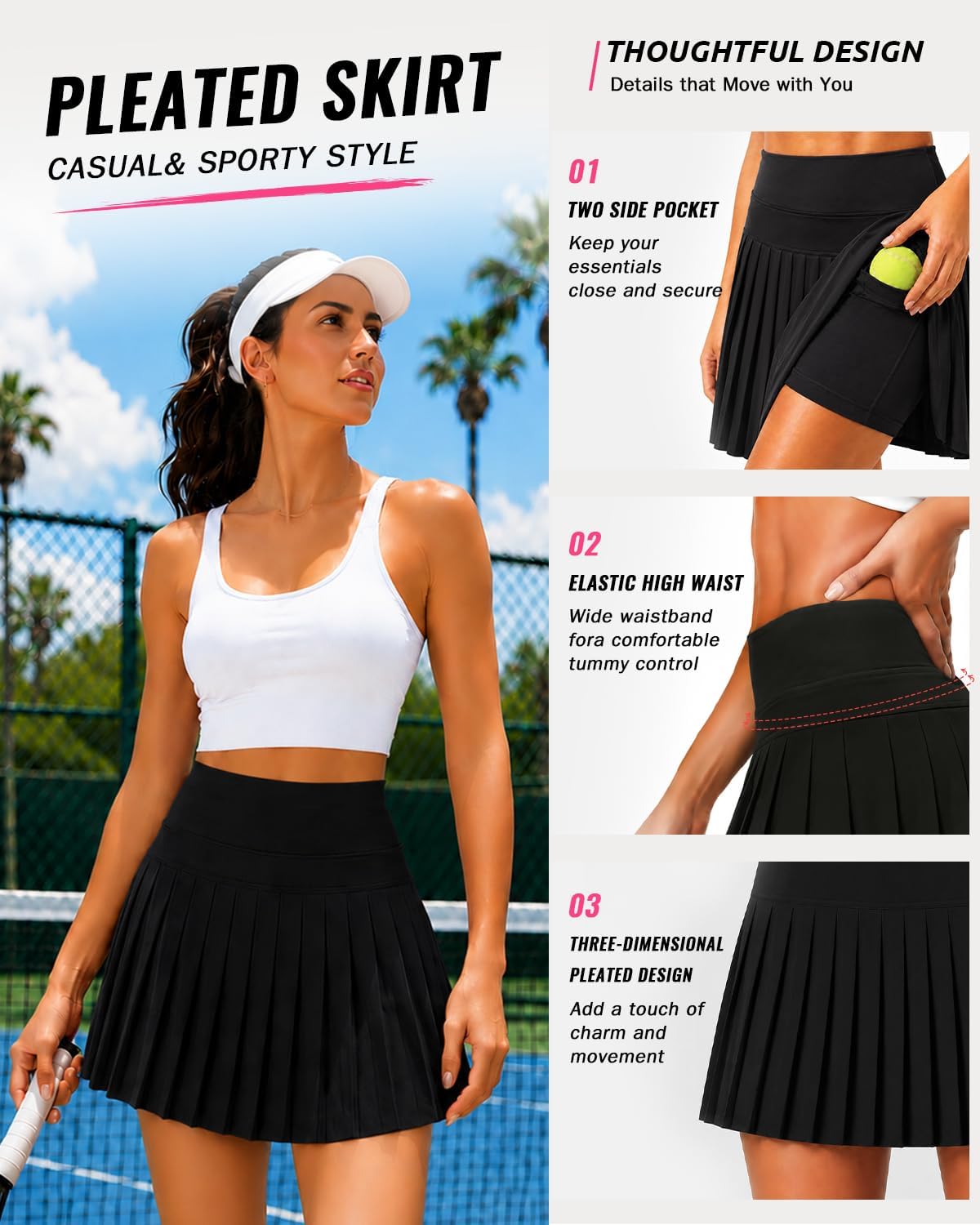 Pleated Tennis Skirt for Women Athletic Golf Skorts with Pockets Shorts
