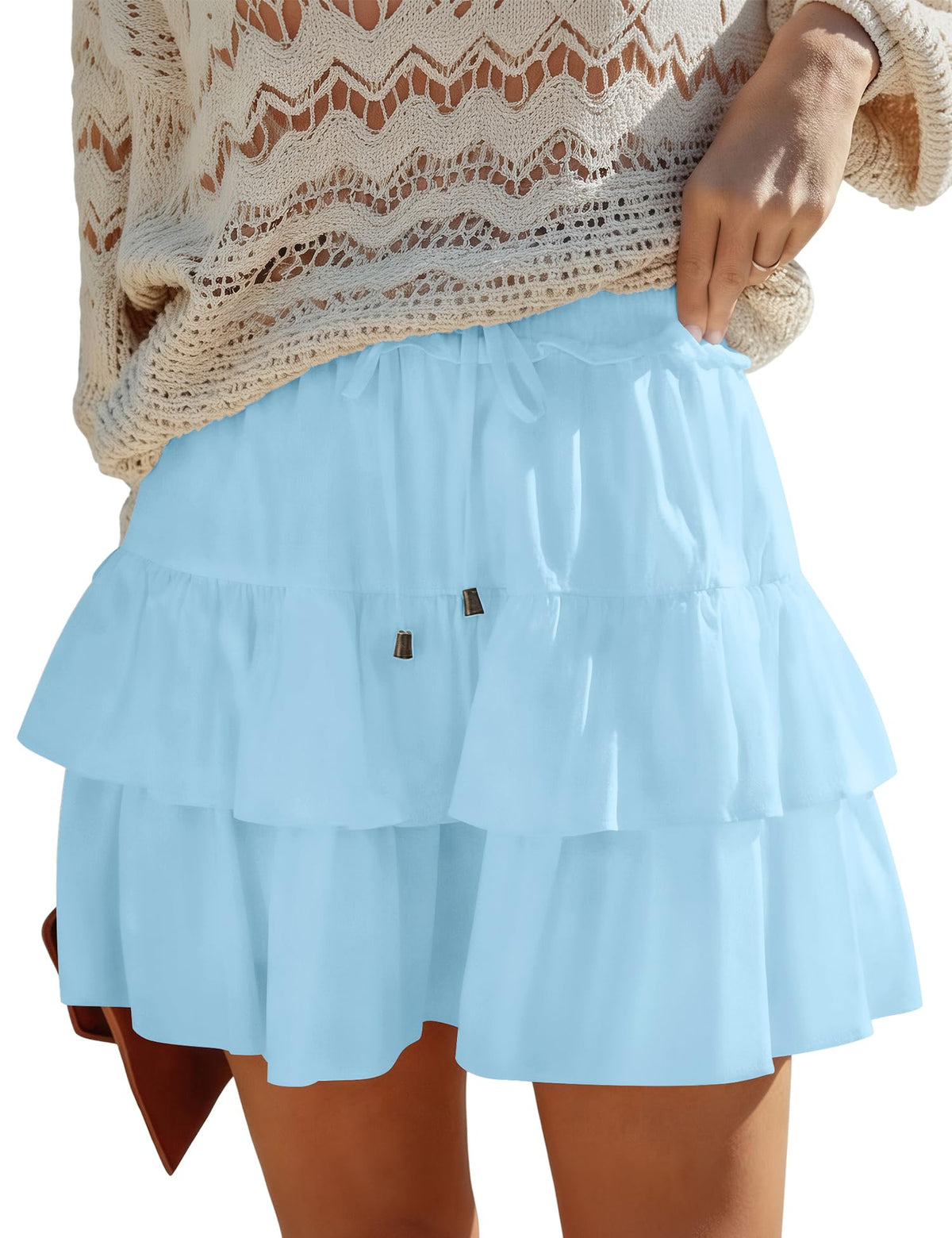 LOMON Flowy Skorts for Women Boho Ruffled High Waist Mini Tiered Skirts