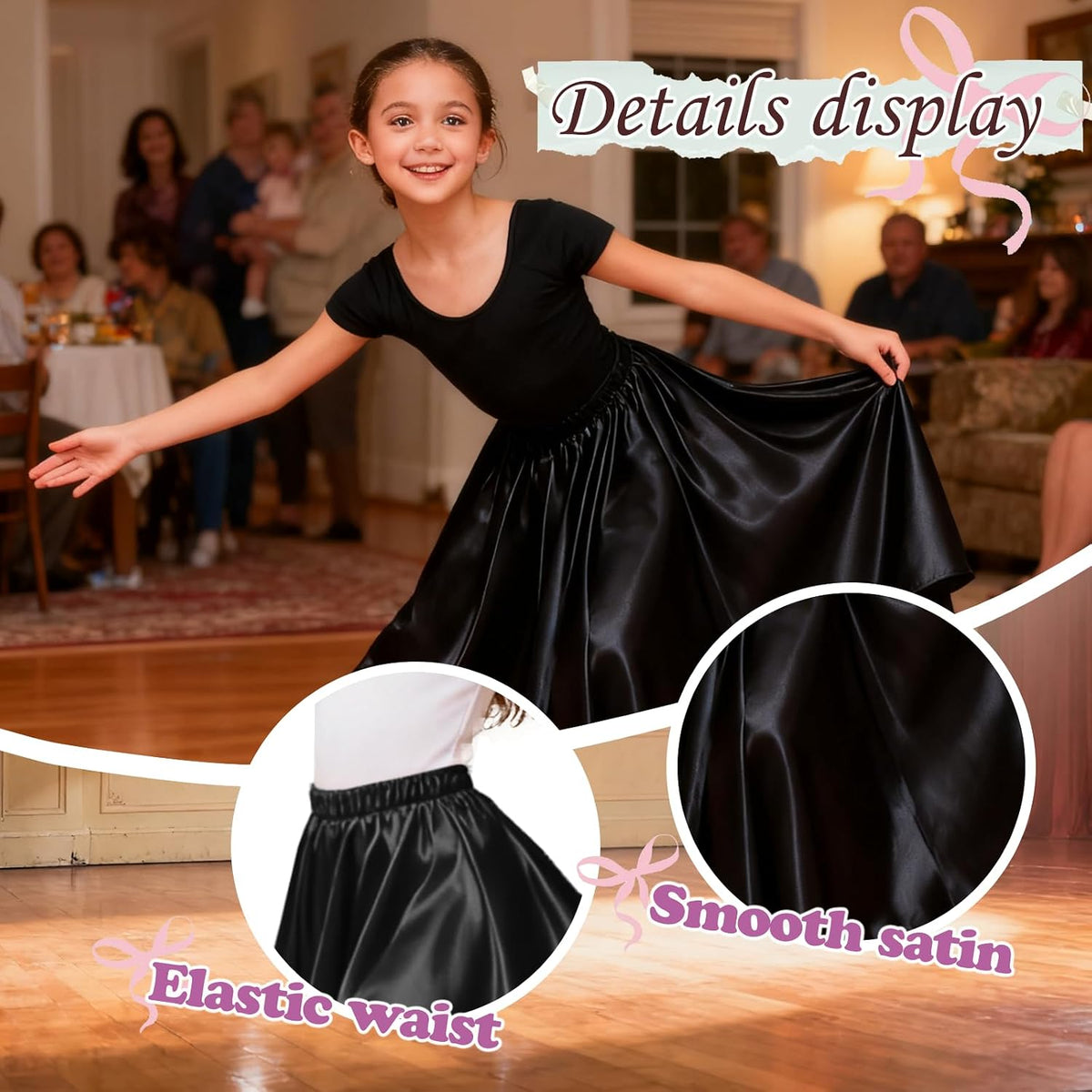 4PCS Ankle Length Satin Full Circle Skirt for Girls, Perfect for Belly Dance and Flamenco, Elegant Swing Dance Attire