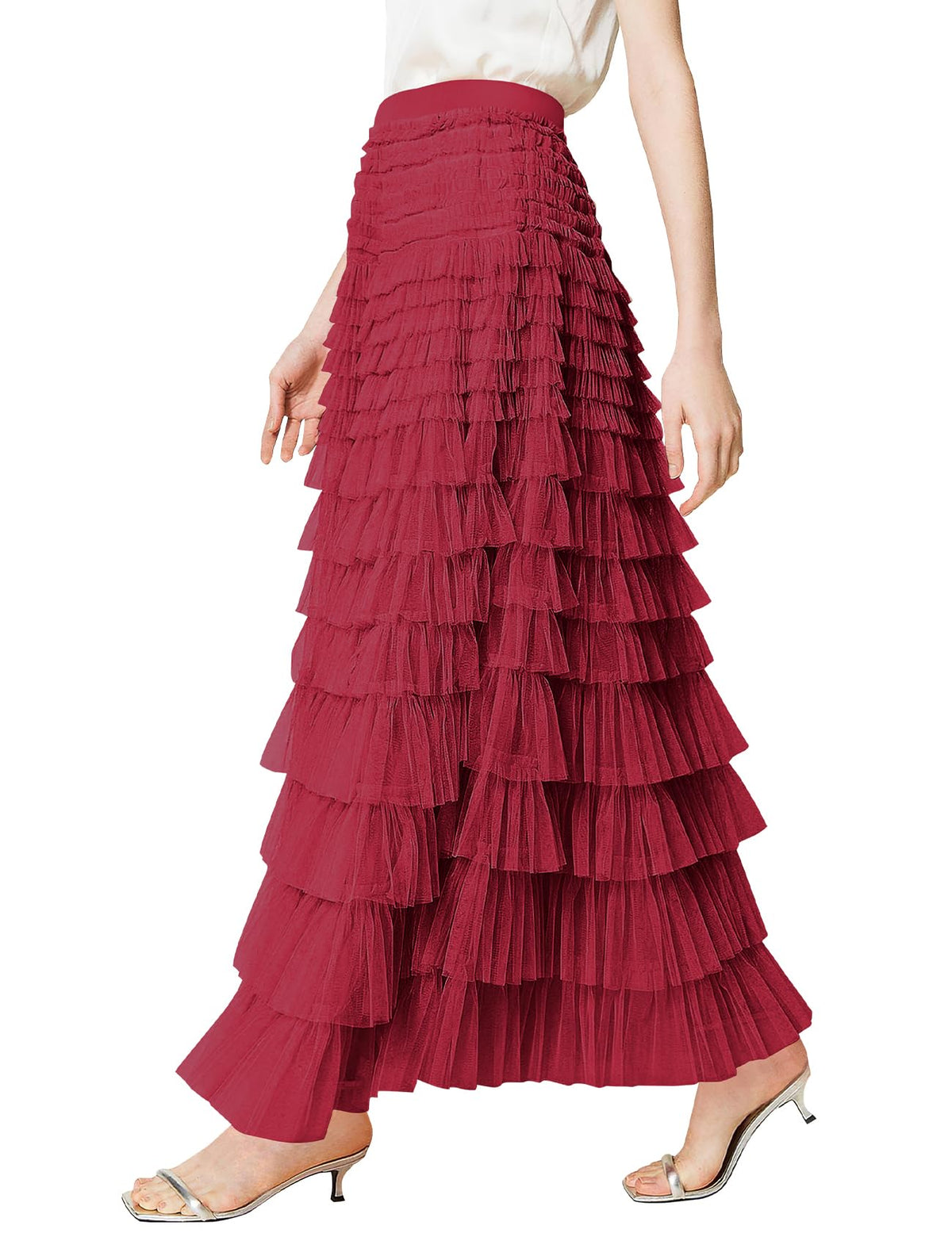 PEHMEA Womens Tulle Maxi Skirt High Waist Tiered A Line Layered Fairy Skirt