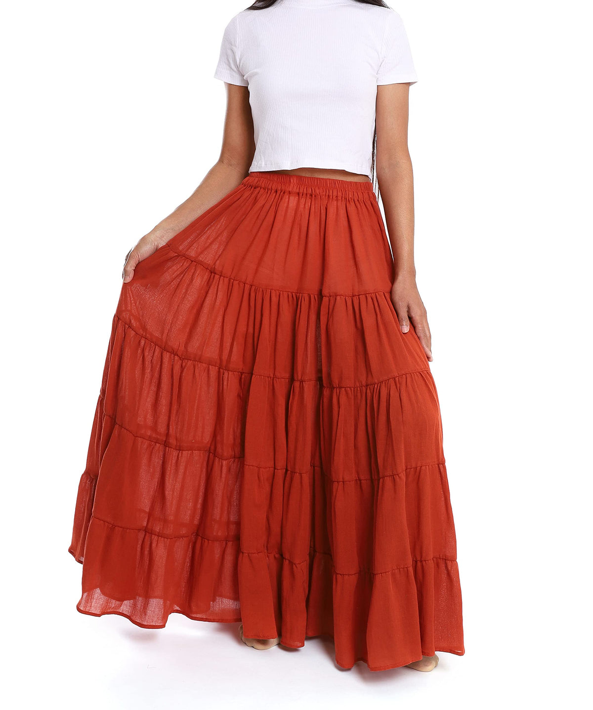 Lannaclothesdesign Women's Cotton Long Ruffle Maxi Skirt