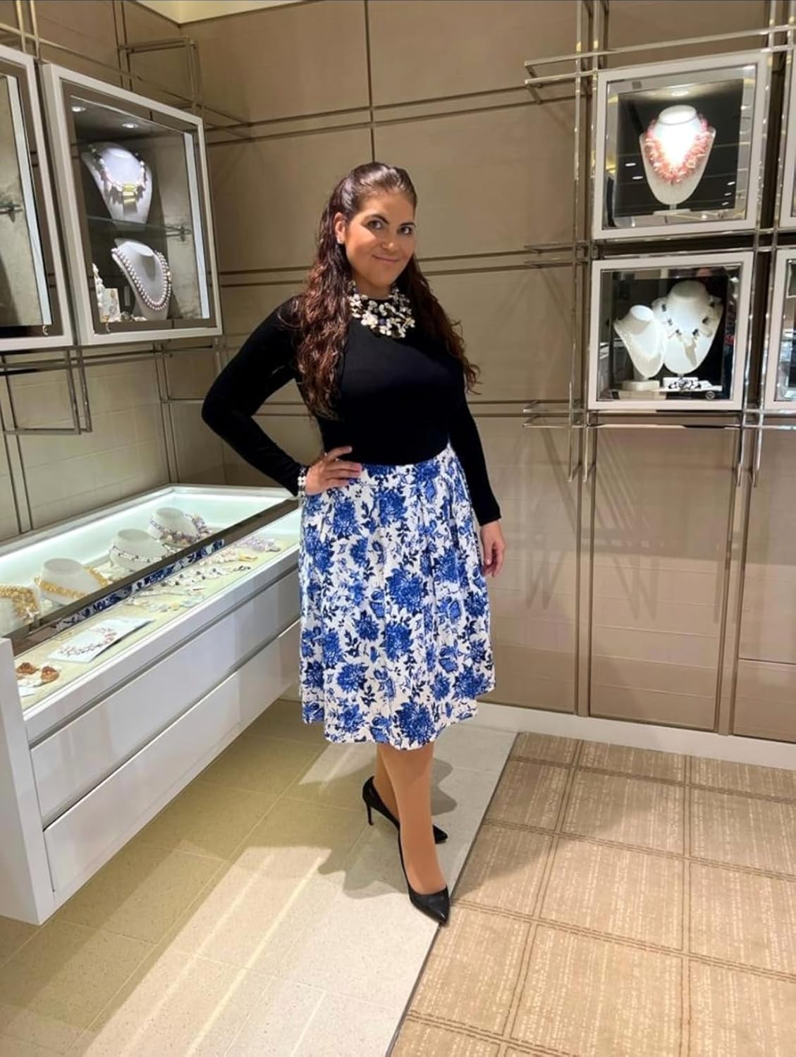 OBBUE Vintage Pleated Skirt A-line Midi Skirts