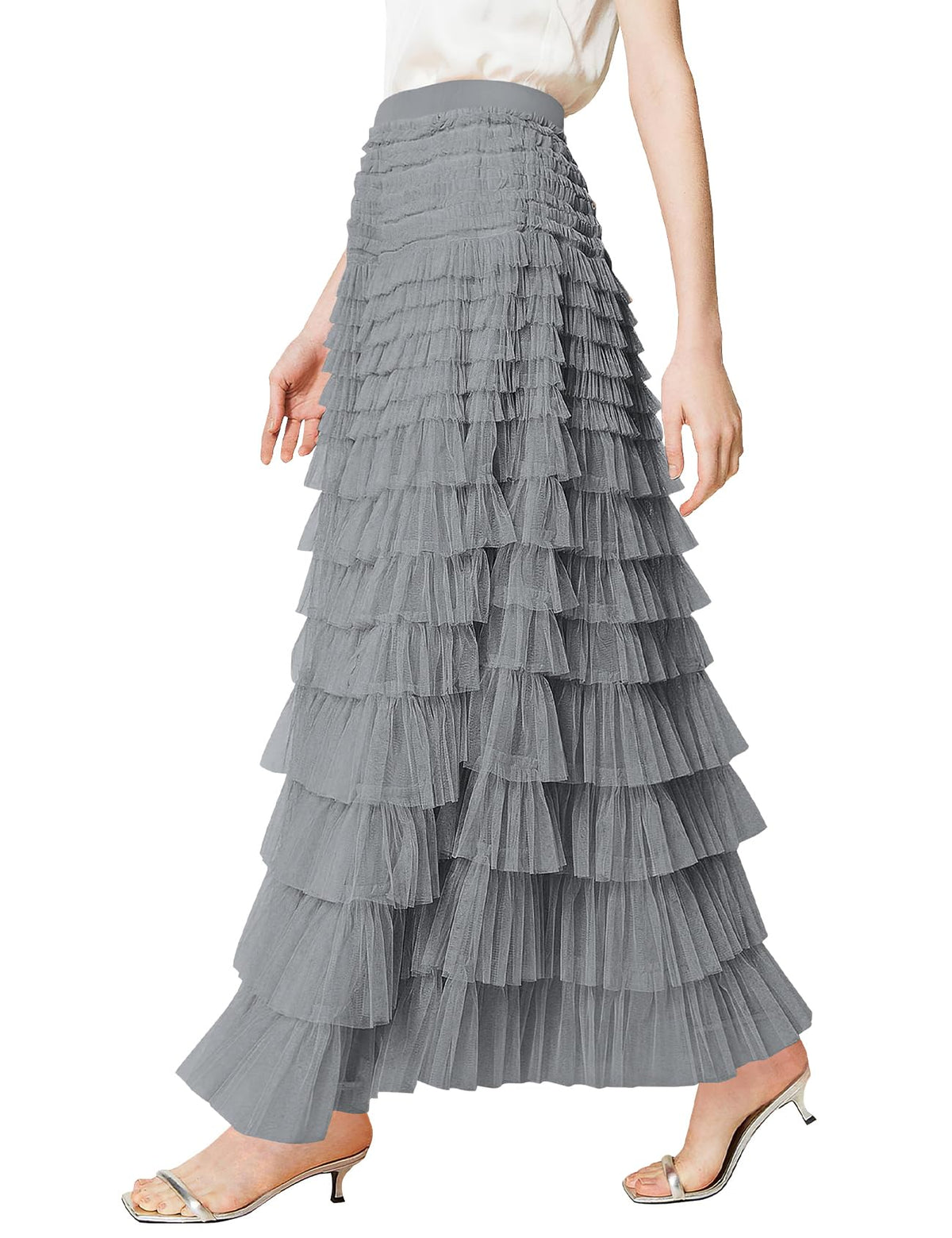 PEHMEA Womens Tulle Maxi Skirt High Waist Tiered A Line Layered Fairy Skirt