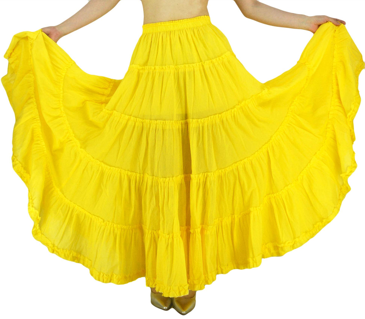 Women's Maxi Skirt Boho Pleated Cotton 5 Tiered Long A-Line Dance Skirts
